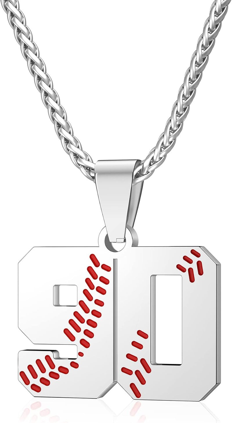 Wikavanli Personalized Baseball Jersey Number 00-99 Necklace - Stainless Steel Baseball Chain Pendant Necklace - Team Jewelry Gift for Boys, Girls, Men, Women - Image 1